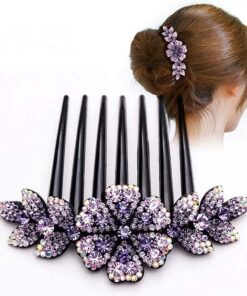 KARDIFF Hair Clips for Women Flower Hair Comb Pins Slide Hair Clips for Girls Crystal Barrettes Bridal Charm Hair Accessories - 1Pc, Dark Purple
