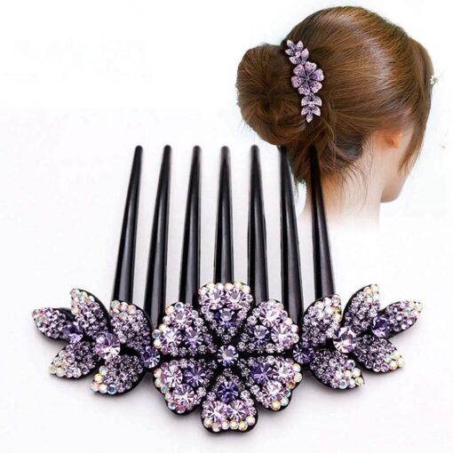 KARDIFF Hair Clips for Women Flower Hair Comb Pins Slide Hair Clips for Girls Crystal Barrettes Bridal Charm Hair Accessories - 1Pc, Dark Purple
