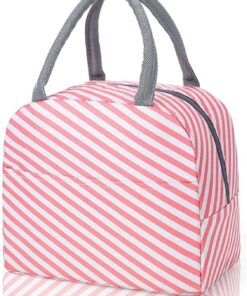 KARDIFF Insulated Lunch Bag for Women Small Lunch Leakproof Bag for Office, Work, School, Picnic Beach, Office, Outdoor, Gymor Travel (Pink Stripes)