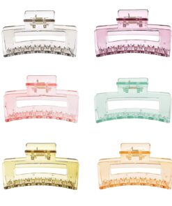 KARDIFF Hair Claw Clips, Strong Hold Rectangle Claw Hair Clips Hair Jaw Clamp Non-Slip Catch Hair Styling Accessories for Women Girls (Transparent) (Pack of 6)