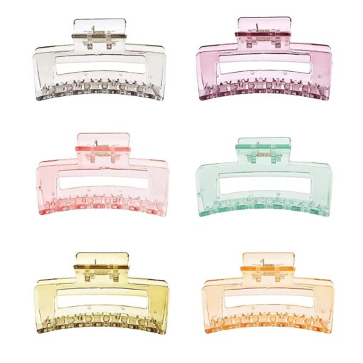 KARDIFF Hair Claw Clips, Strong Hold Rectangle Claw Hair Clips Hair Jaw Clamp Non-Slip Catch Hair Styling Accessories for Women Girls (Transparent) (Pack of 6)