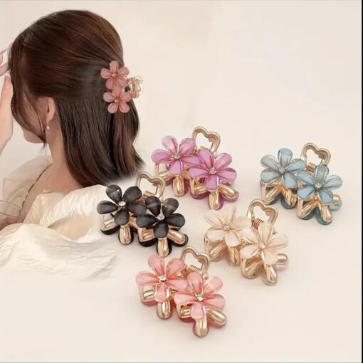 KARDIFF - 6 pcs Double Small Mini Faux Pearl Hair Claw Clips with Daisy Flower Design Sweet Nonslip Artificial Cute Tiny Metal Bangs Clips Decorative Hair Accessories for Women and Girls Gift