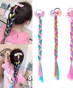 KARDIFF 3pcs Girls Braids Ponytails Hair Extensions, Rubber Band Ponytails Hair Bows, Glitter Colored Braid Hair Accessories, Synthetic Hairpieces for Kids Party Highlights Cosplay