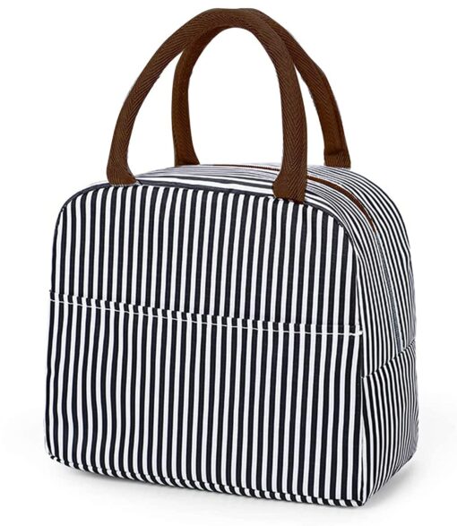 KARDIFF Aluminium Insulated Lunch Bag For Women Small Lunch Leakproof Bag For Office, Work, School, Picnic Beach, Office, Outdoor, Gymor Travel (Black Stripes), 5 liter