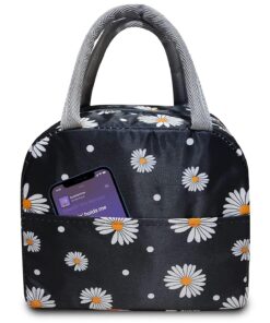 KARDIFF Insulated Lunch Bag for Kids, Women Small Lunch Leakproof Bag for Office, Work, School, Picnic Beach, Office, Outdoor Picnic Bag (Black Flower)