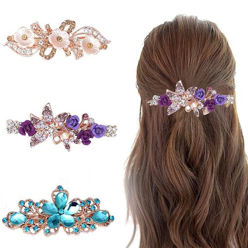 KARDIFF Hair Clips For Women Alloy Rhinestone Hair Pins For Women And Girls Stylish Latest Flare Clips Barrettes Spring Hair Pins Clips Hair Jewelry Accessories Gift For Women Girls - 3 Pcs,Multi