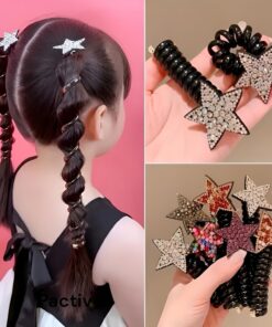KARDIFF 5pcs Sparkling Rhinestone Star Phone Cord Hair Ties Set - Elastic, Durable Spiral Headbands for Women & Girls ,Hair Ties Women Elastic Hair Ties No Crease Spirals Hair Ties Ponytail Hair Band Without Crease Rhinestones, No Damage For Thick Hair For Kids Girls