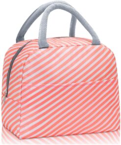 KARDIFF Lunch Bag Handle Insulation Cooler Bag for Women Picnic Travel Portable Food Storage Breakfast Student Thermal Bag Lunch Box Case(OrangeStripe)