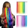 KARDIFF Multi Colored Clip Hair Extensions | 22'' Colorful Straight Hair Extensions Clip for Women and Kids | Multi-Colors Party Highlights Streak Synthetic Hair (Pack of 3)