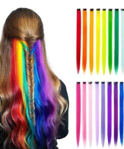 KARDIFF Multi Colored Clip Hair Extensions | 22'' Colorful Straight Hair Extensions Clip for Women and Kids | Multi-Colors Party Highlights Streak Synthetic Hair (Pack of 3)