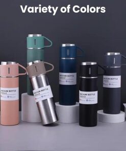 Vacuum Flask set Double Wall Stainless Steel Thermo Vacuum Insulated Bottle Water Flask Gift Set with Two Cups Hot & Cold | Corporate Gift Items 500 ml Bottle (Pack of 1) Assorted Colour 8 IMG 2036