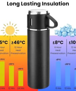 Vacuum Flask set Double Wall Stainless Steel Thermo Vacuum Insulated Bottle Water Flask Gift Set with Two Cups Hot & Cold | Corporate Gift Items 500 ml Bottle (Pack of 1) Assorted Colour 10 IMG 2038