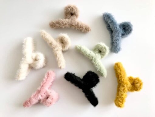 Fluffy Furr Claw Clip Clutcher Hair Accessories (Multi Color Any8) (Pack of 8)